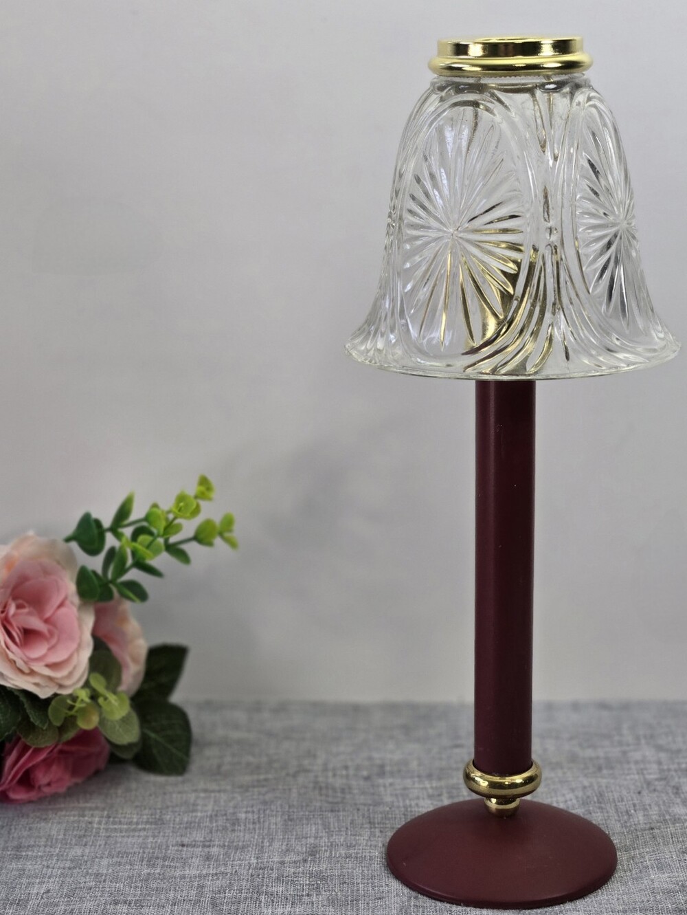 Vintage Partylite Candle Lamp Stratford Burgundy Retired‎ Starburst Glass Shade
